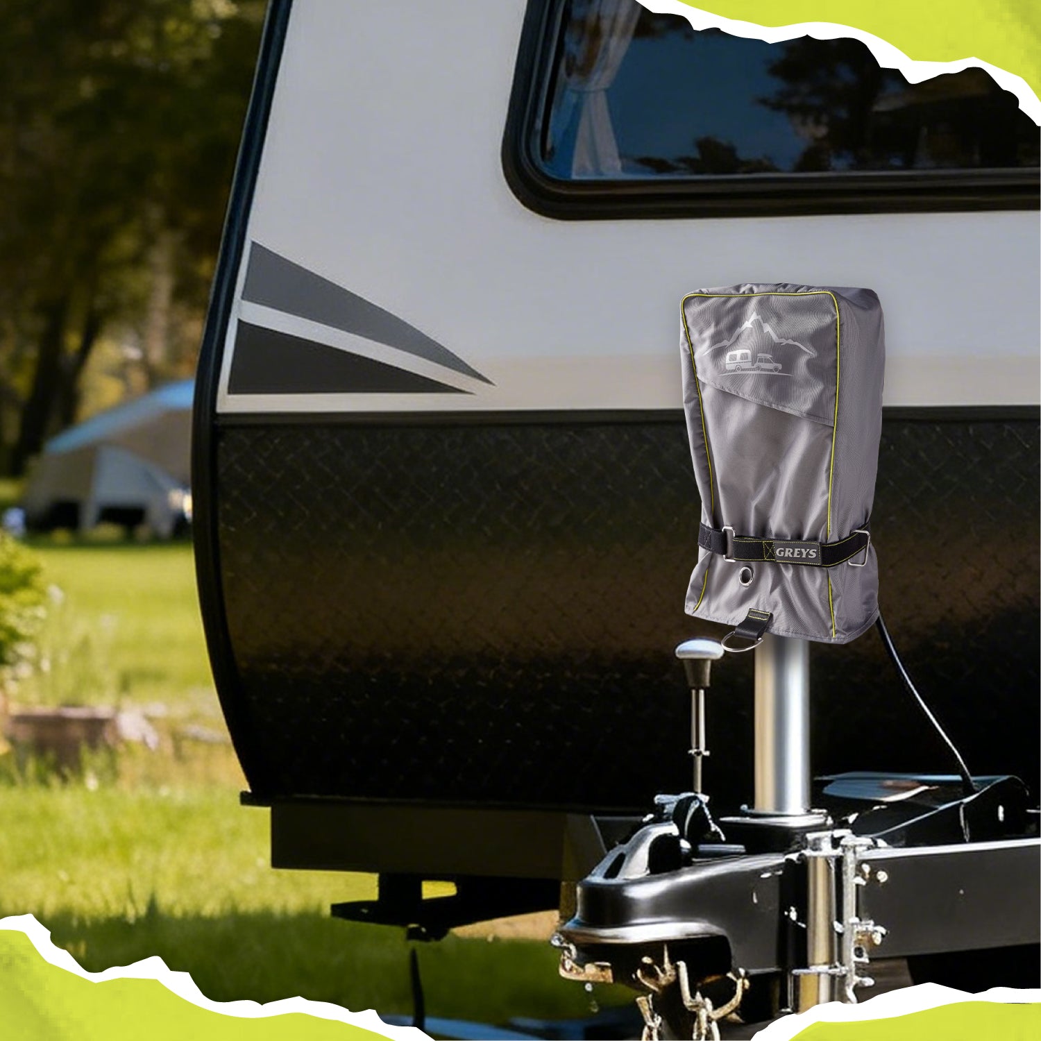 COMFACO RV Abdeckung für elektrische Zungenwagenheber Wohnwagen Wohnmobil aus 600D Oxford 3-lagiges wasserabweisendes Atmungsmaterial & verstellbarer Zuzuriemen, 46 x 19 x 22 cm(2 Stück)