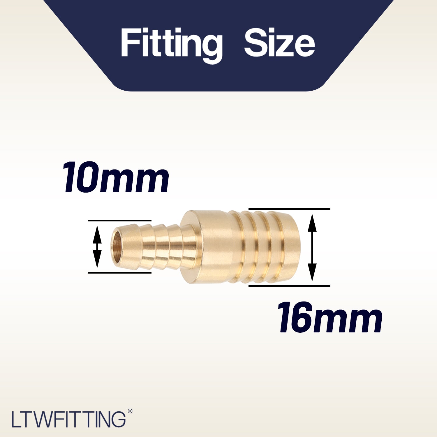 LTWFITTING Messing Fittings Anschluss 10 mm Innendurchmesser Schlauch x 16 mm Innendurchmesser reduziert