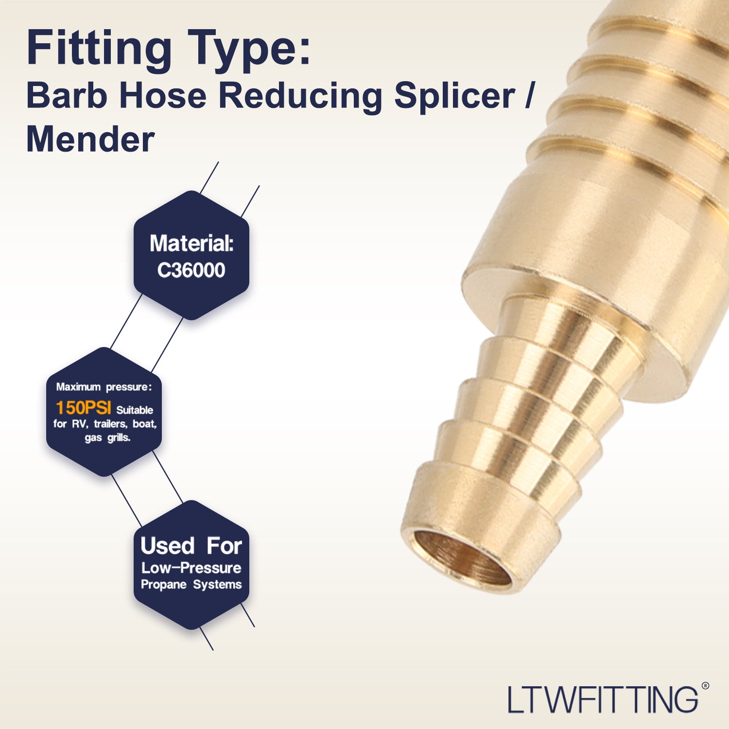 LTWFITTING Messing Fittings Anschluss 10 mm Innendurchmesser Schlauch x 16 mm Innendurchmesser reduziert