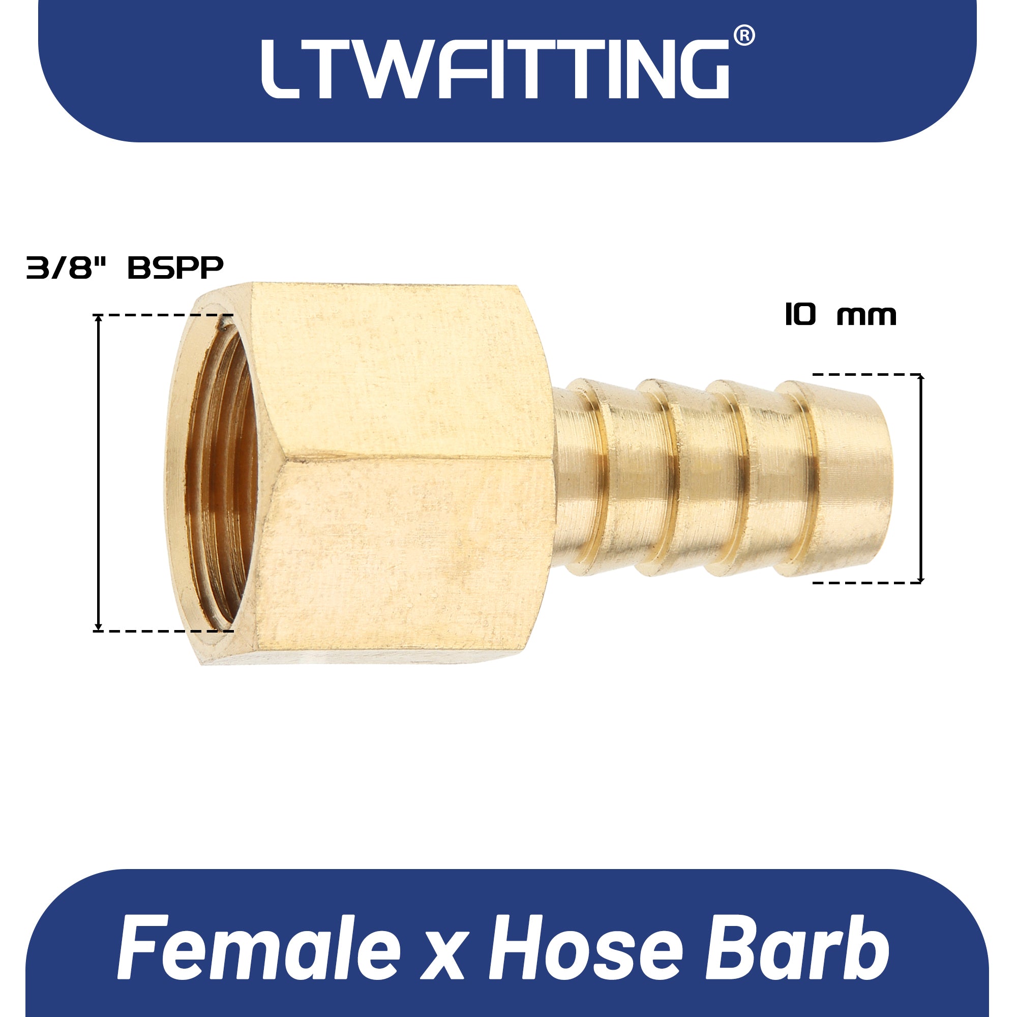 LTWFITTING Messing Fittings Anschluss 3/8" Innengewinde IG x 10 mm Schlauch