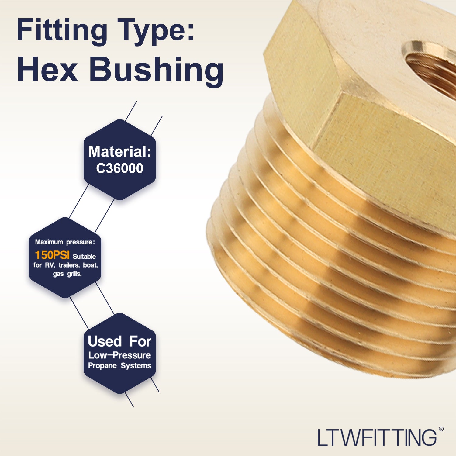LTWFITTING Messing Fittings Reduzierstück mit Sechskant 3/4" R Aussengewinde x 1/8" IG