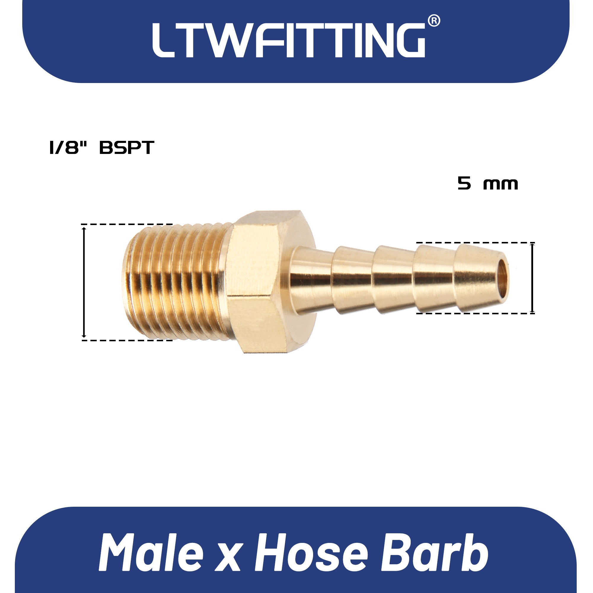 LTWFITTING Messing Fittings Anschluss 1/8" Außengewinde R x 5 mm Schlauch