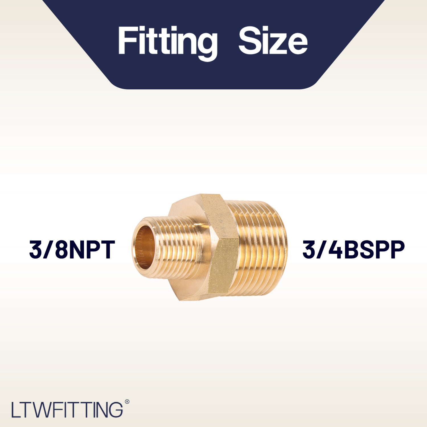 LTWFITTING Messing Pipe Sechskant Reduzierstutzen Fitting 3/4" BSPP x 3/8" NPT