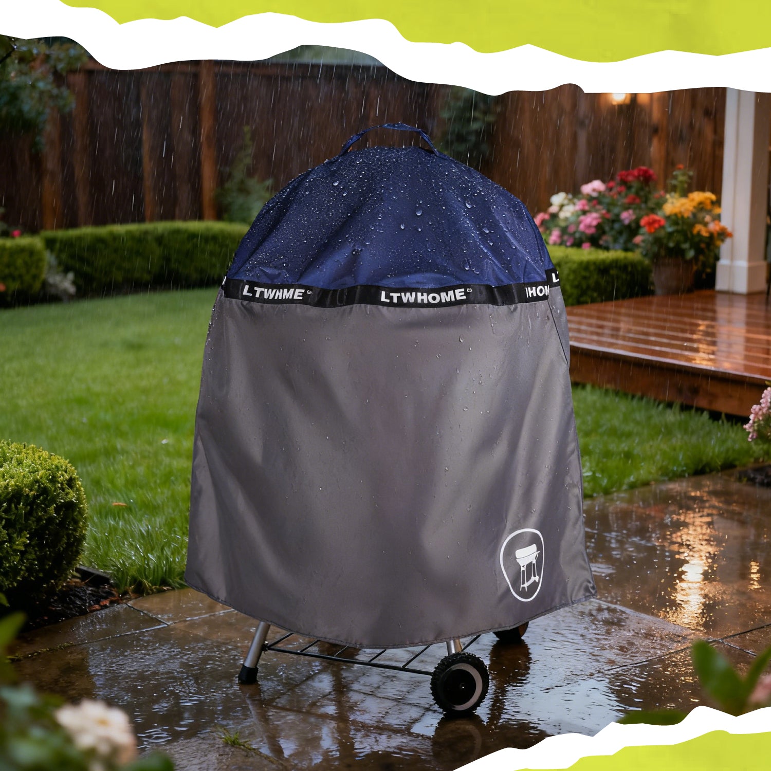 LTWHOME Grillabdeckung passend für Weber Premium 55,8 cm (22 Zoll) Holzkohlegrillabdeckung aus 600D Oxford Robust & Wasserdicht(2 Stück)