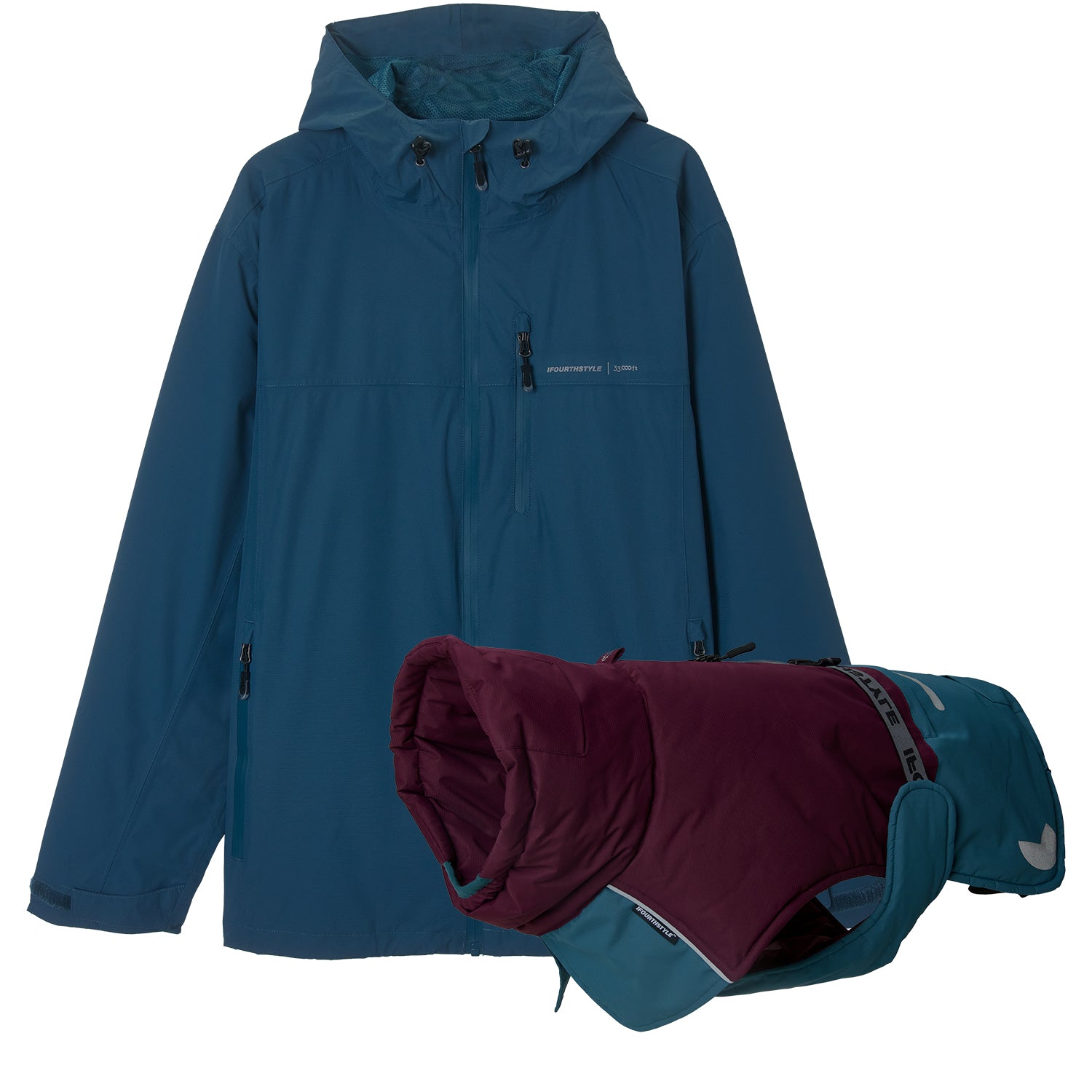 IFOURTHSTYLE Wasserdichte Hundemantel Wintermantel& Herren-Regenjacke Outdoorjacke Set