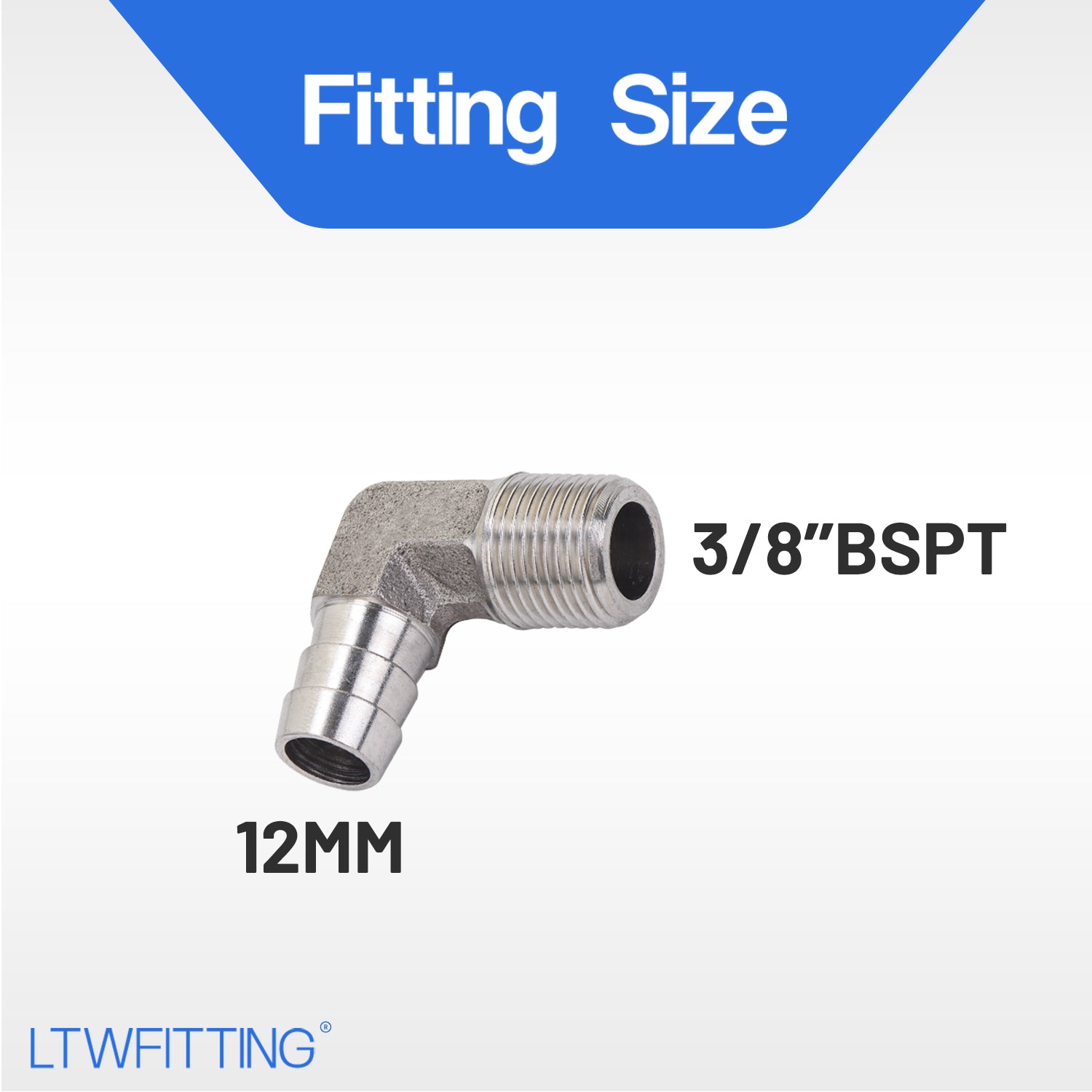 LTWFITTING 90°Bogen 12MM ID x 3/8 Zoll Außengewinde R Edelstahl 316 Schlauchfitting