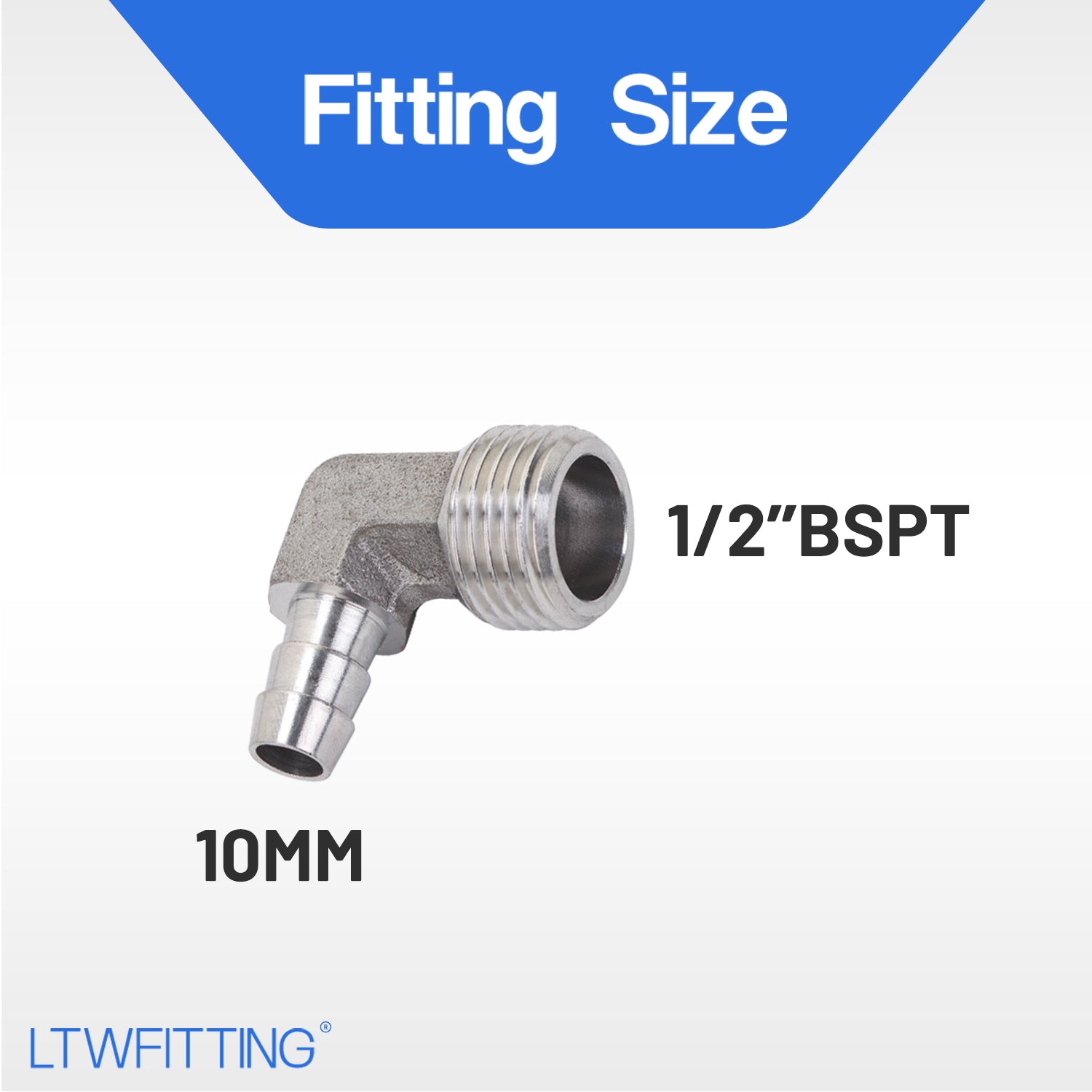 LTWFITTING 90°Bogen 10MM ID x 1/2 Zoll Außengewinde R Edelstahl 316 Schlauchfitting