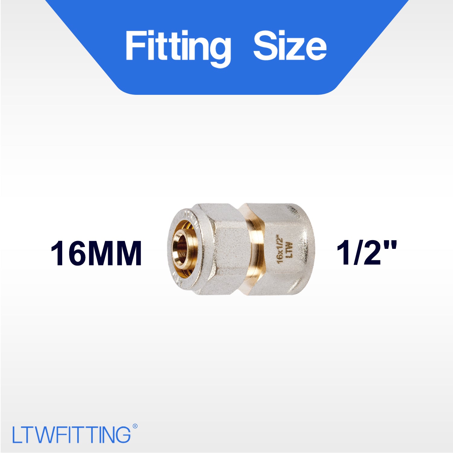 LTWFITTING Schraubfitting Übergang mit 1/2" Innengewinde 16 x 2,0mm Klemmringverschraubung für Aluverbundrohr und Mehrschichtverbundrohr.