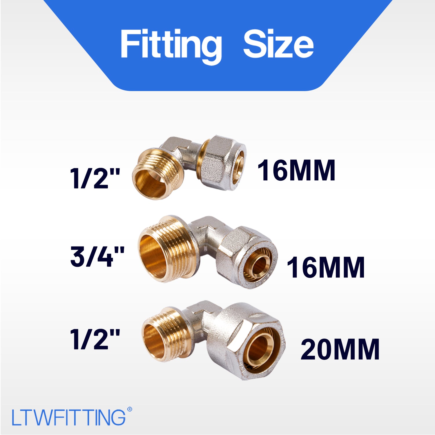 LTWFITTING Schraubfitting Winkel 90°mit 1/2", 3/4" Aussengewinde für Aluverbundrohr 16mm, 20mm (6 Stück)
