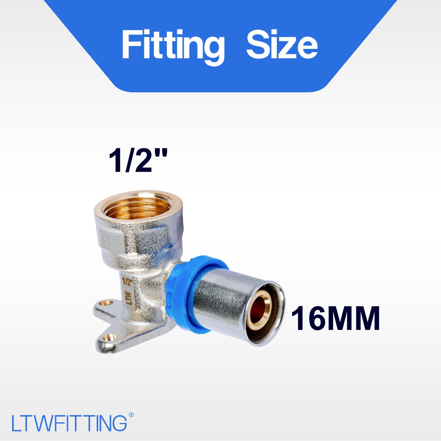 LTWFITTING Pressfitting 1/2" Innengewinde Wandwinkel für Verbundrohr 2,0mm Aluverbund - Rohr 16 x 2,0mm Mehrschichtverbundrohr