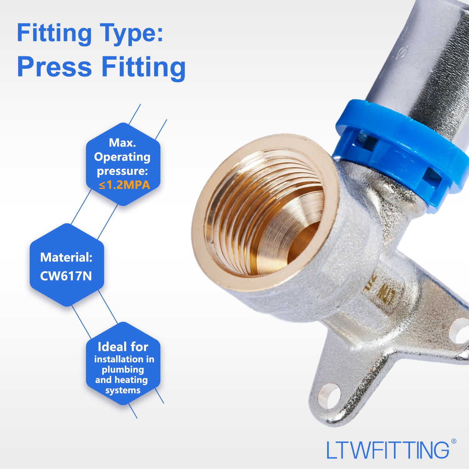 LTWFITTING Pressfitting 1/2" Innengewinde Wandwinkel für Verbundrohr 2,0mm Aluverbund - Rohr 16 x 2,0mm Mehrschichtverbundrohr