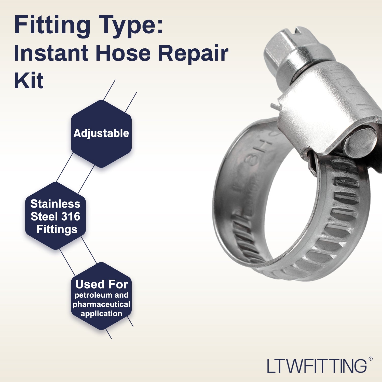 LTWFITTING 2er Set Schlauchtülle 1/4" BSP x 10mm ID Messingkupplung mit Edelstahl 316 Schlauchschelle 10-16mm