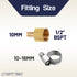 LTWFITTING 2er Set Schlauchtülle 1/2" BSP x 10mm ID Messingkupplung mit Edelstahl 316 Schlauchschelle 10-16mm