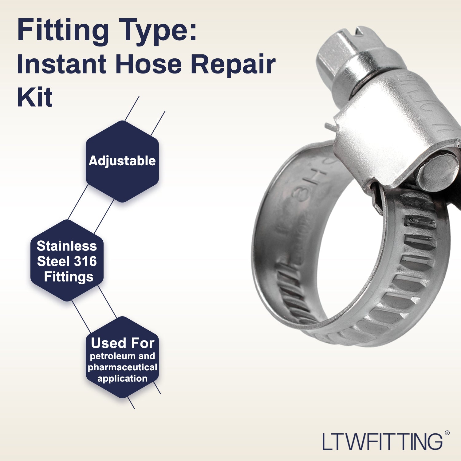 LTWFITTING 2er Set Schlauchtülle 1/4" BSP x 12mm ID Messingkupplung mit Edelstahl 316 Schlauchschelle 10-16mm