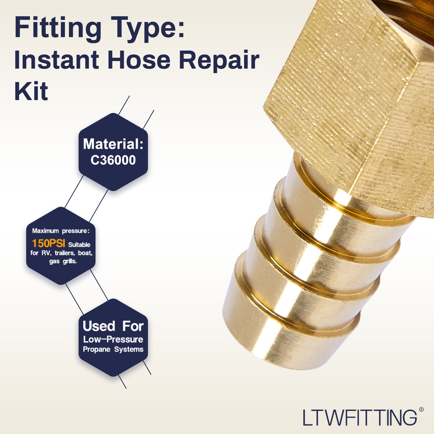 LTWFITTING 2er Set Schlauchtülle 3/8" BSP x 12mm ID Messingkupplung mit Edelstahl 316 Schlauchschelle 10-16mm