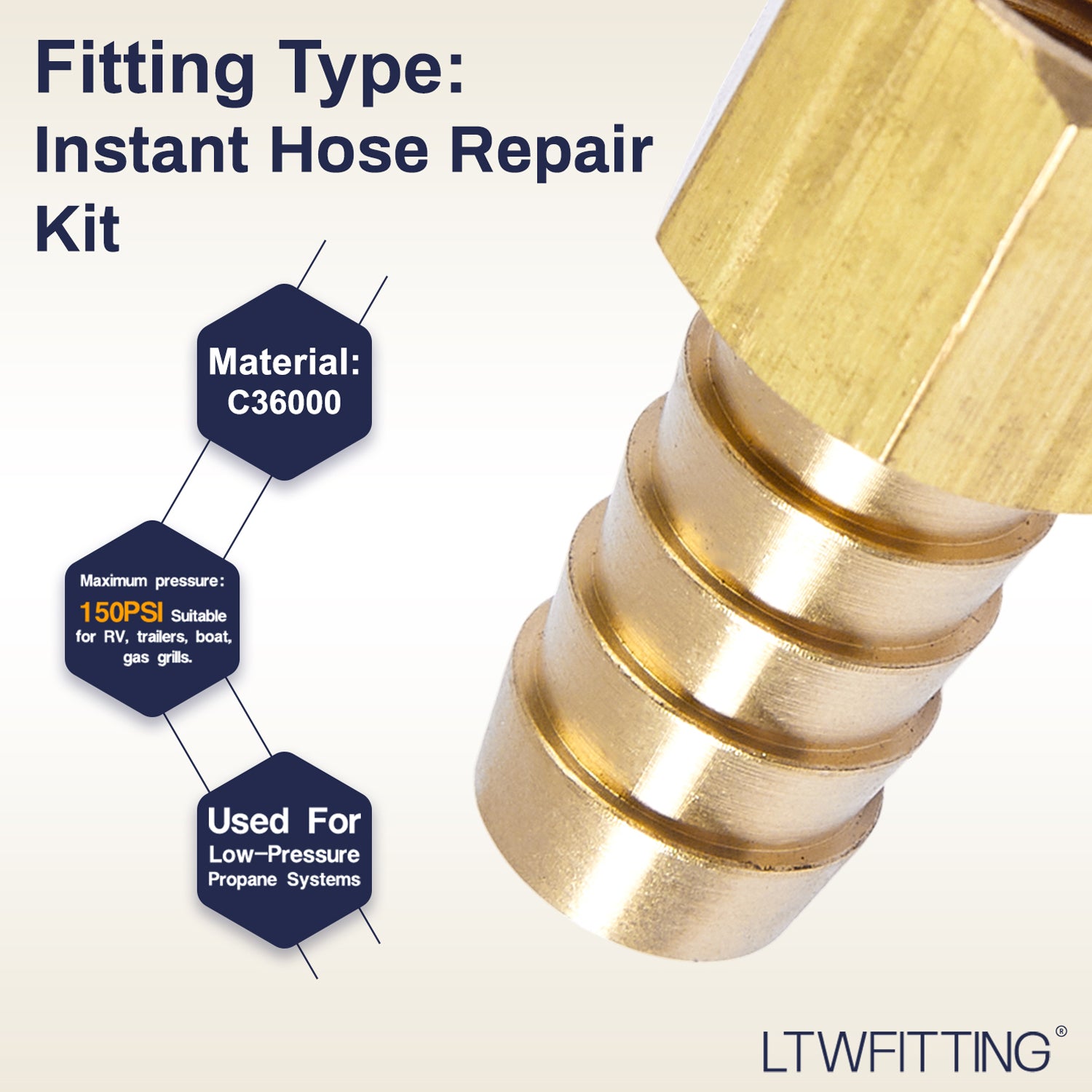 LTWFITTING 2er Set Schlauchtülle 1/2" BSP x 12mm ID Messingkupplung mit Edelstahl 316 Schlauchschelle 10-16mm
