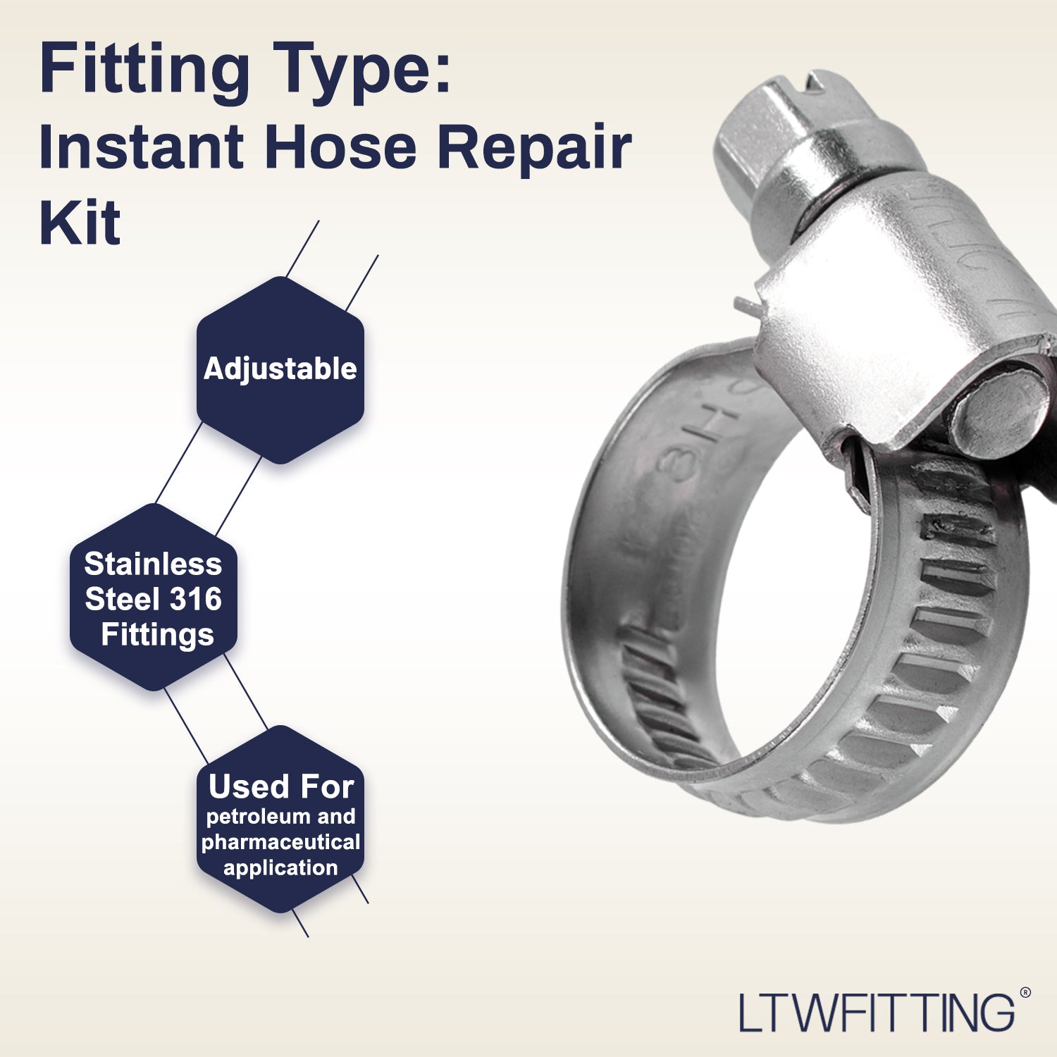 LTWFITTING 2er Set Schlauchtülle 1/2" BSP x 12mm ID Messingkupplung mit Edelstahl 316 Schlauchschelle 10-16mm