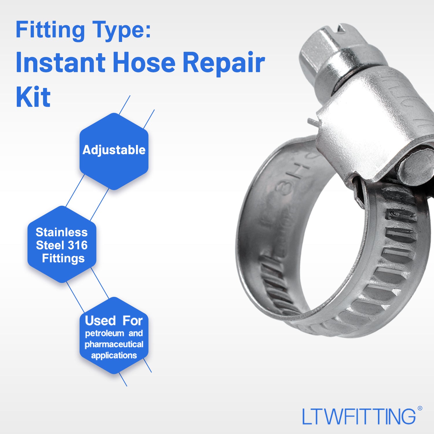 LTWFITTING 2er Set Schlauchtülle 1/4" BSP x 12mm ID Edelstahl 316 Kupplung mit Schlauchschelle 10-16mm