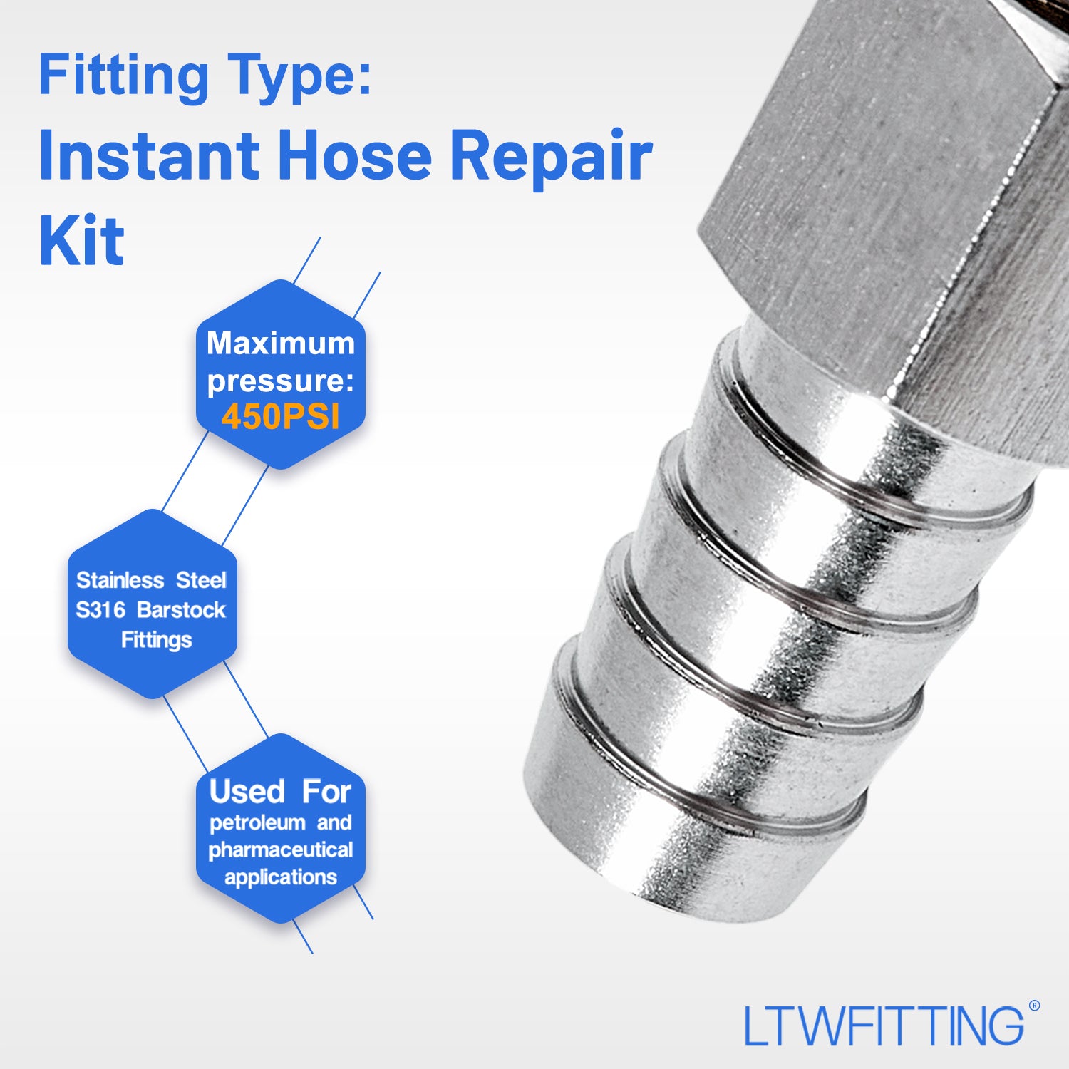 LTWFITTING 2er Set Schlauchtülle 3/8" BSP x 12mm ID Edelstahl 316 Kupplung mit Schlauchschelle 10-16mm