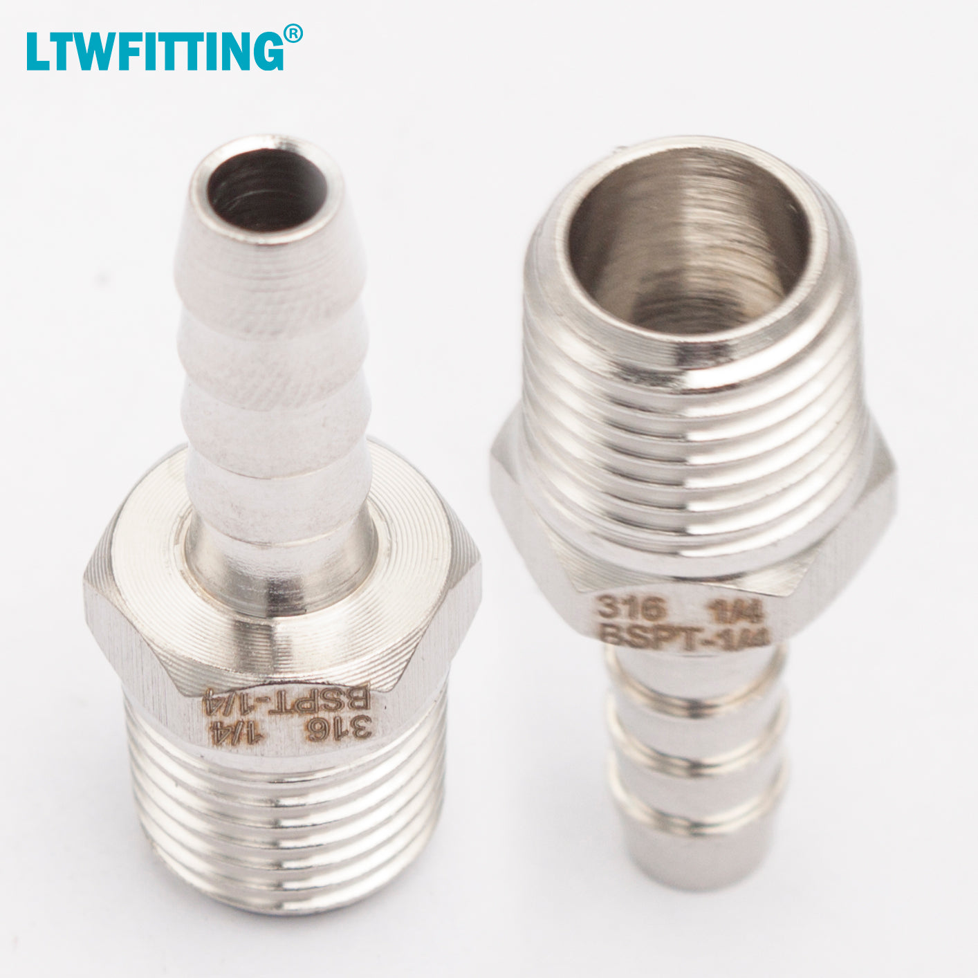 LTWFITTING Edelstahl 316 Fitting mit Widerhaken Coupler/Connector 1/4 Zoll Aussengewinde BSPT x 1/4 Zoll(6mm) Hose Barb Für die Lieferung von Gas und Wasser